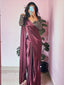 Wine Satin Saree Set with Embellished Blouse