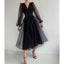 Black Sheer-Sleeve Tulle Midi Dress