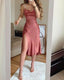 Rose Satin Slip Midi Dress with Side Slit