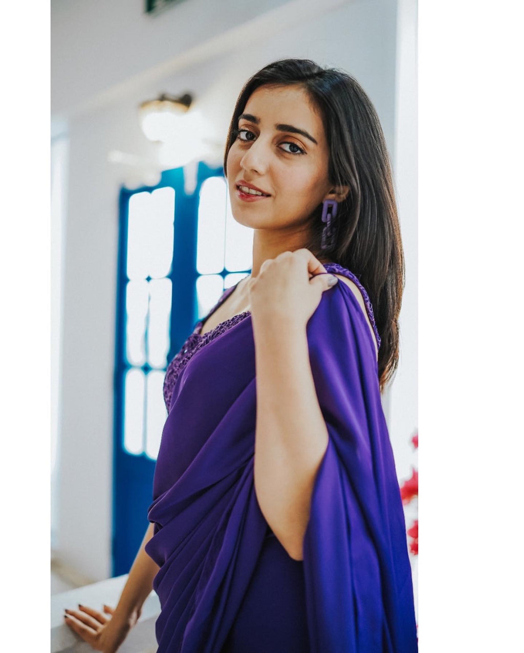 Royal Purple Draped Saree Gown