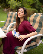 Maroon Georgette Buttoned Dress