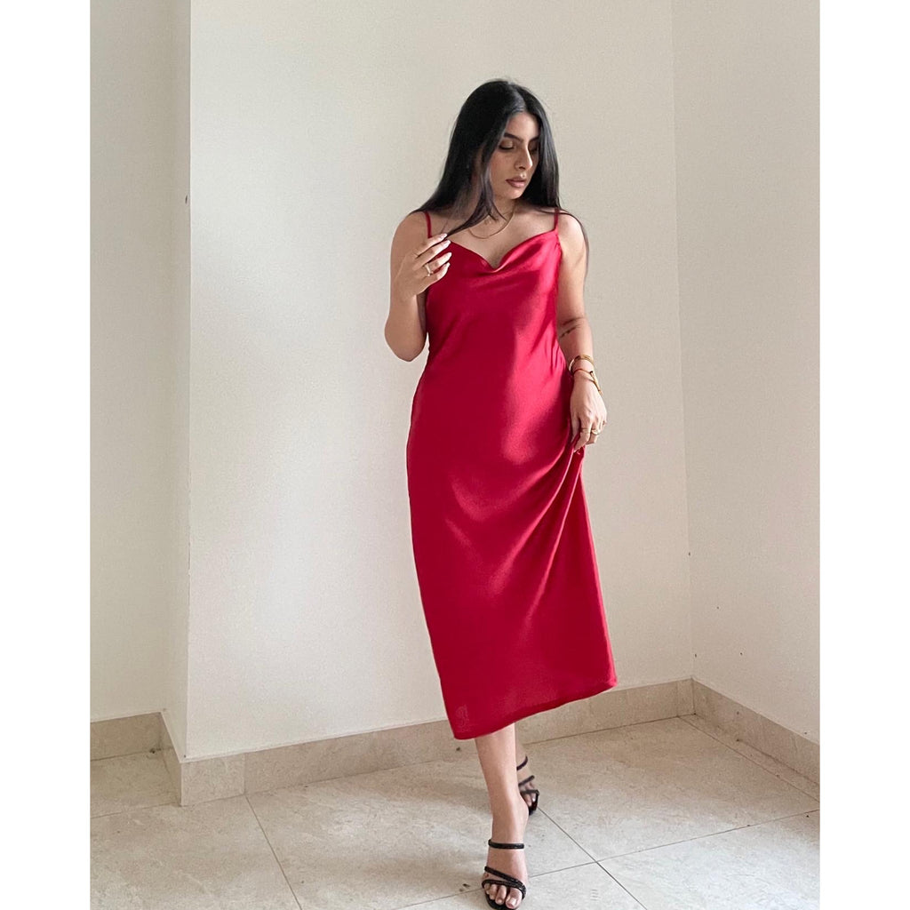 Scarlet Satin Slip Midi Dress