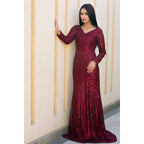 Burgundy Sequin Bodycon Maxi Gown