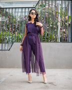 Royal Plum Cape-Overlay Jumpsuit