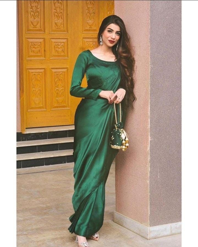 Emerald Satin Drape Saree Main Image