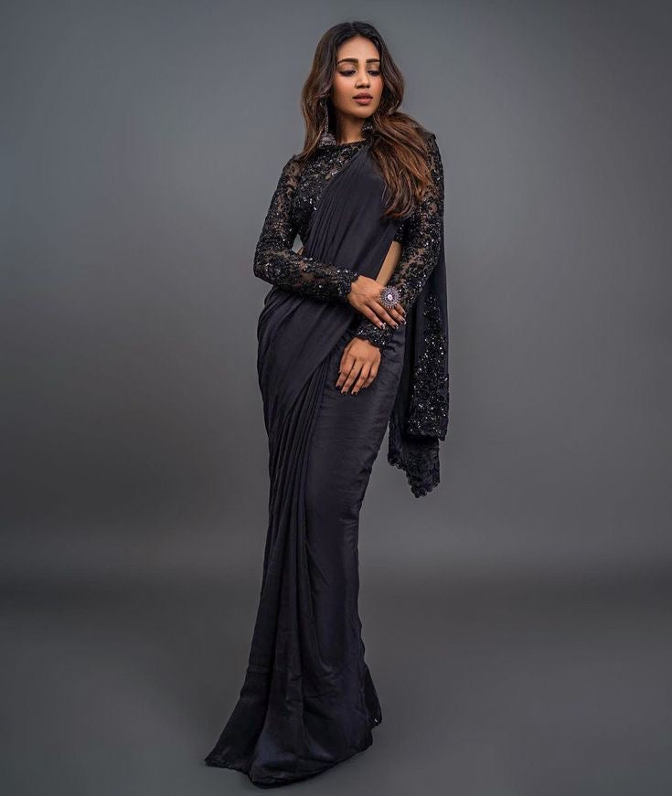 Black Saree Set with Sequin Blouse