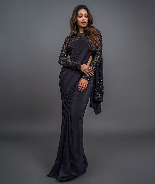 Black Saree Set with Sequin Blouse Hover Image