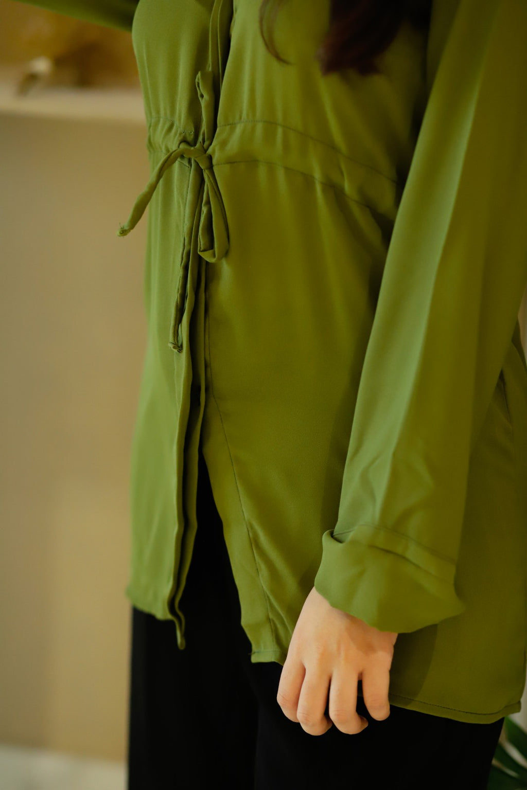 Olive Tie-Waist Tunic Top