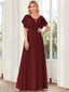 Wine Flutter Sleeve Maxi Gown