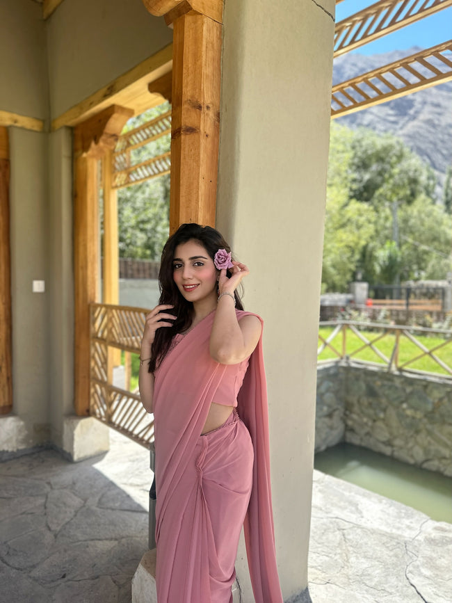 Soft Pink Chiffon Saree Hover Image