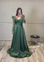 Olive Silk Dress with Embellished Net Sleeves