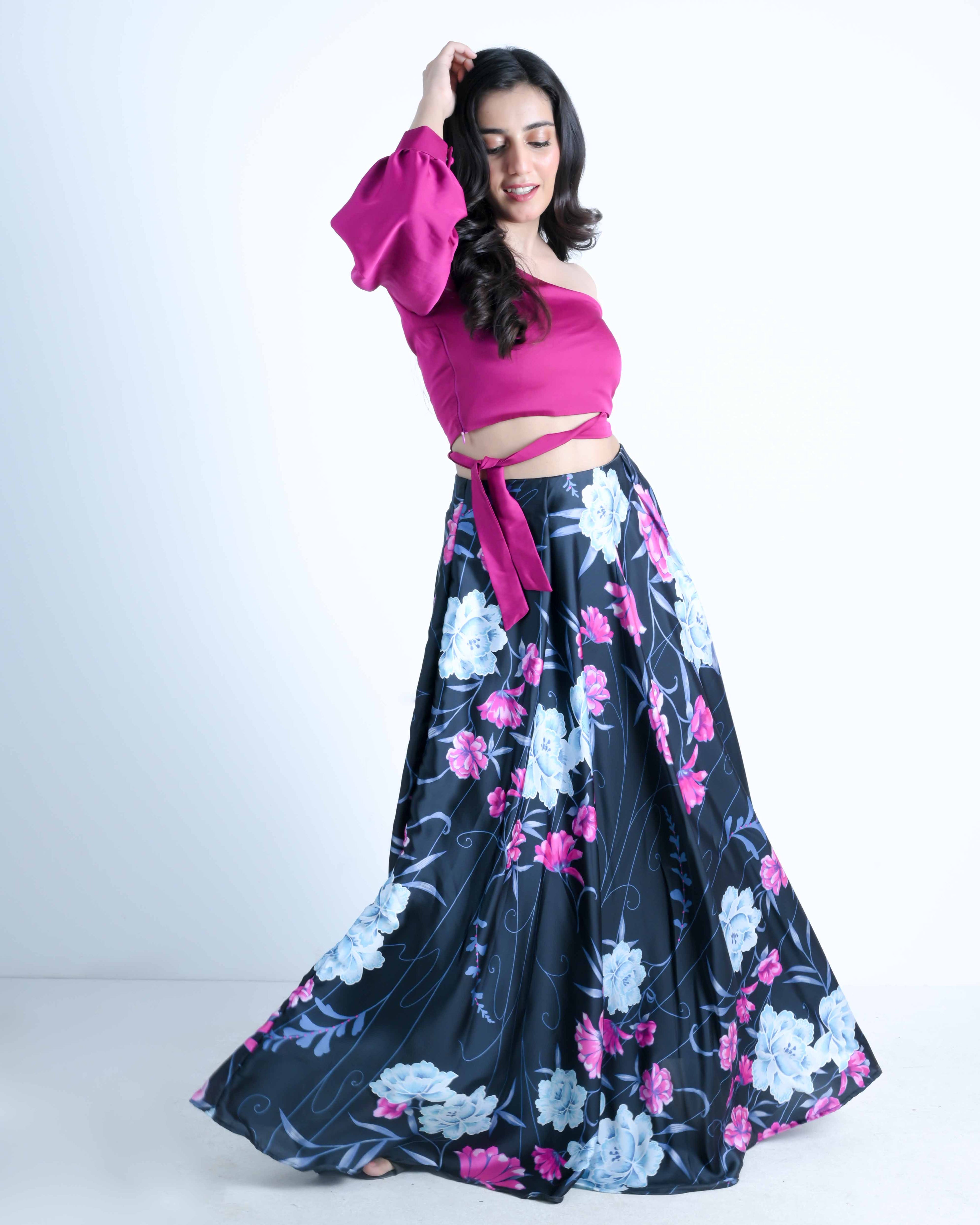 Fuchsia Top & Floral Maxi Skirt Set