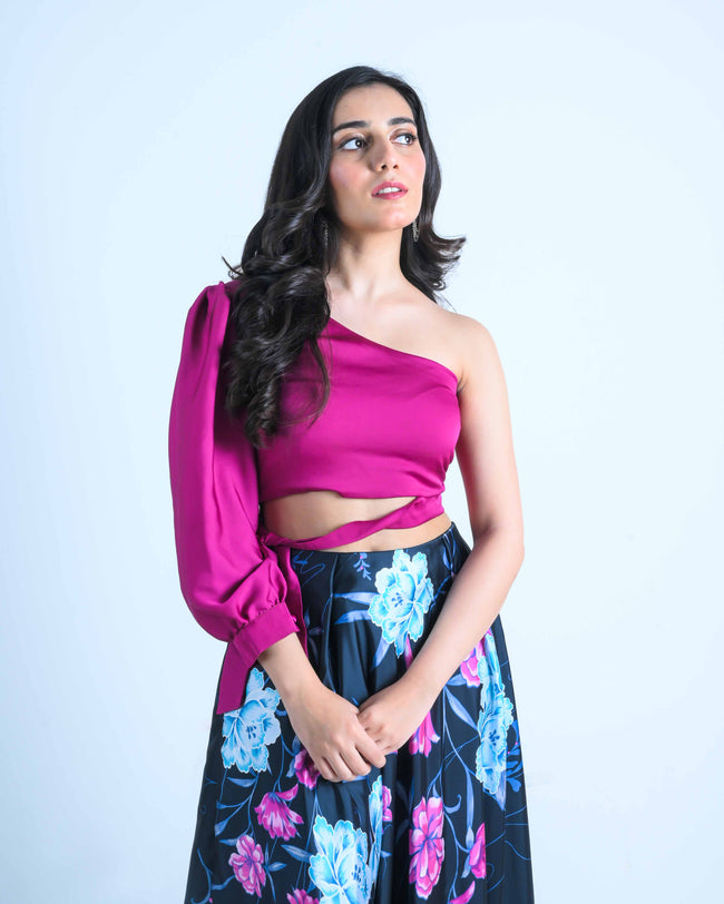 Fuchsia Top & Floral Maxi Skirt Set Main Image