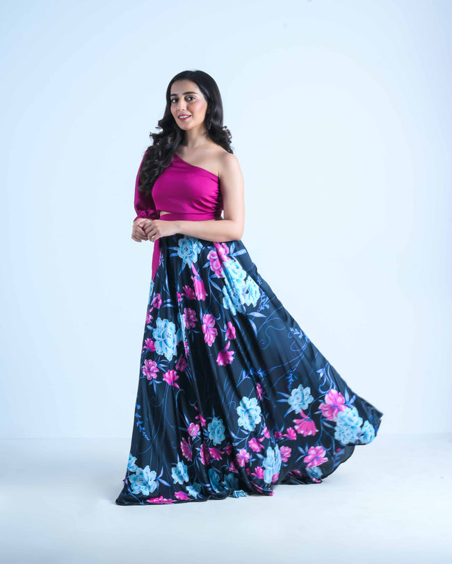 Fuchsia Top & Floral Maxi Skirt Set Hover Image