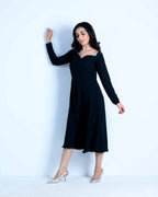 Black Georgette Sweetheart Midi Dress