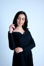 Black Georgette Sweetheart Midi Dress