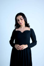 Black Georgette Sweetheart Midi Dress