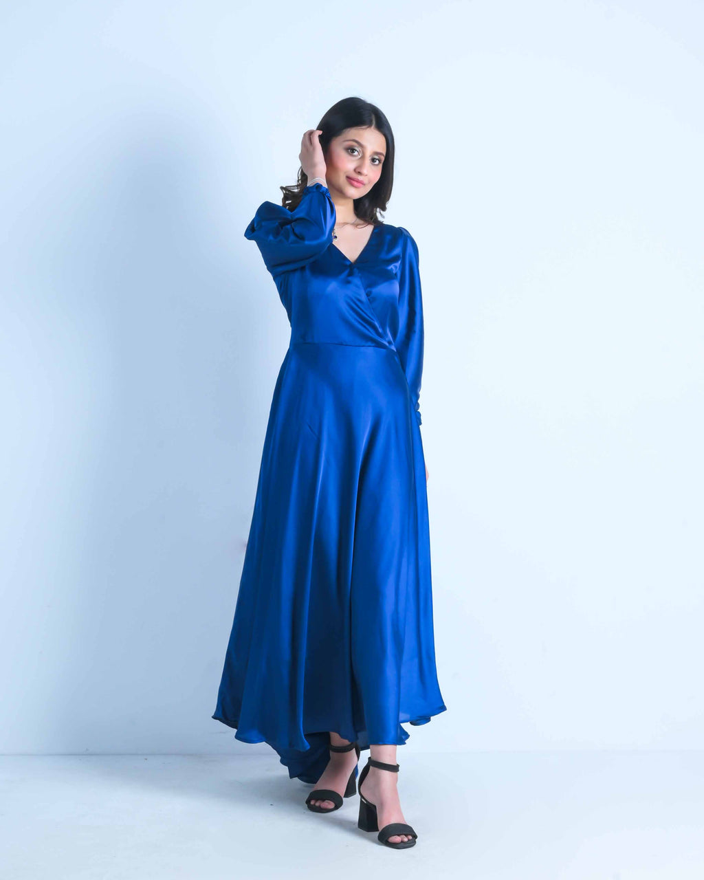 Royal Blue Satin Wrap Maxi Dress