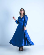 Royal Blue Satin Wrap Maxi Dress