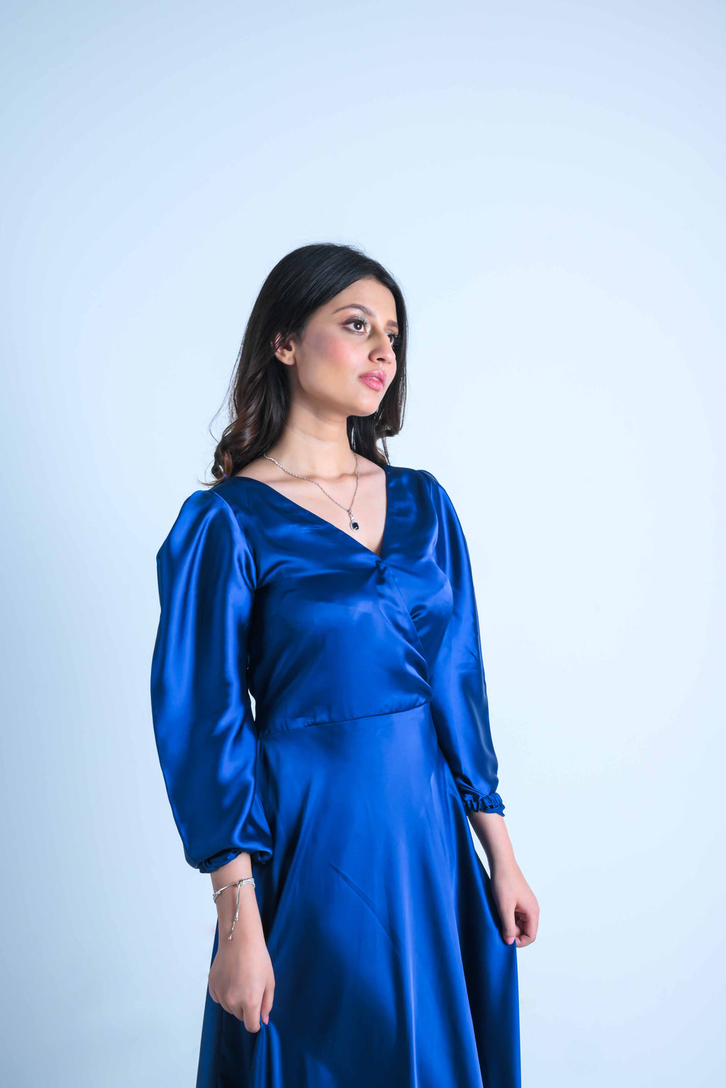Royal Blue Satin Wrap Maxi Dress