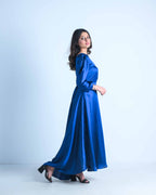 Royal Blue Satin Wrap Maxi Dress