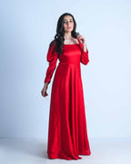 Scarlet Satin Puff Sleeve Gown