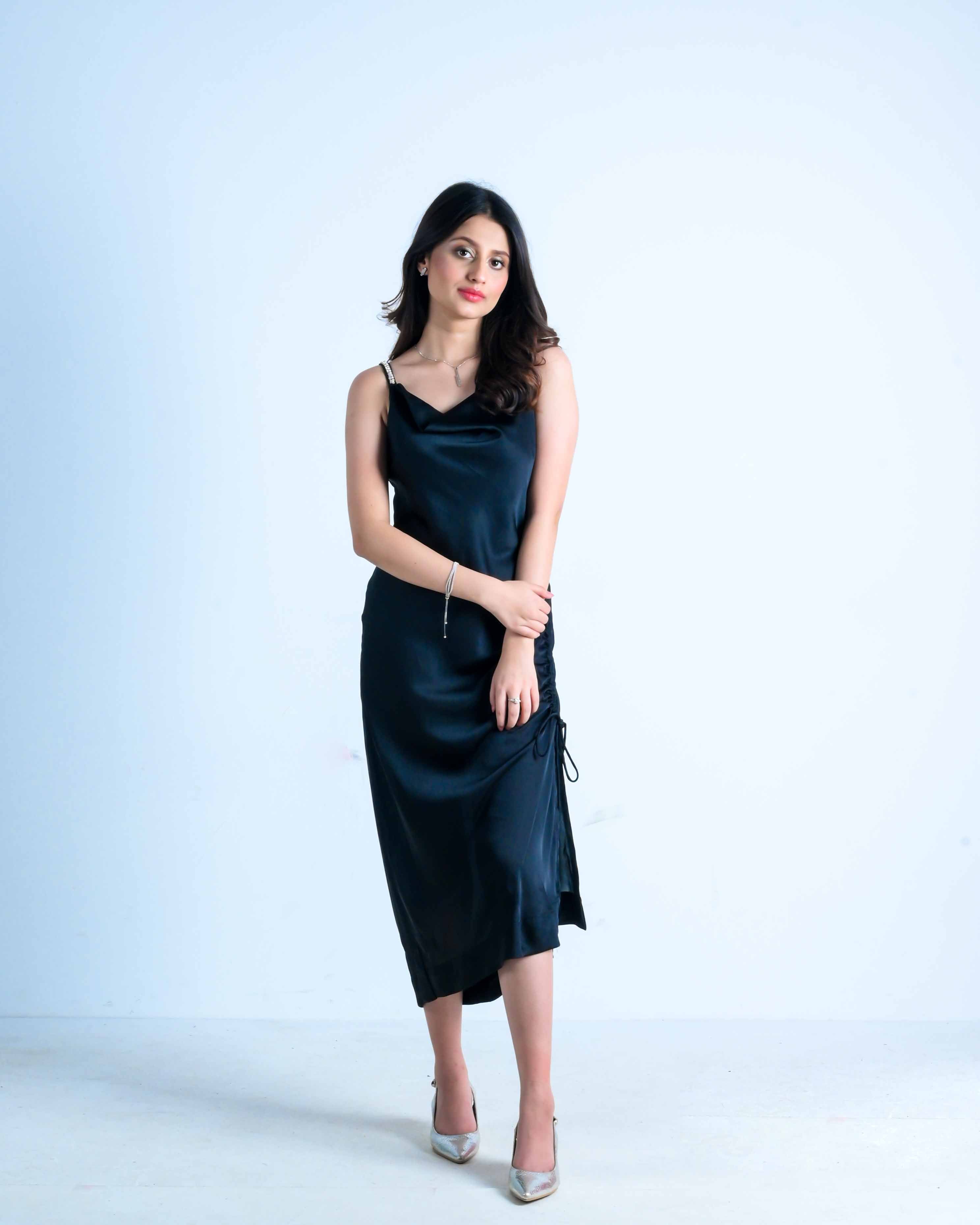 Black Silk Strap Slip Dress