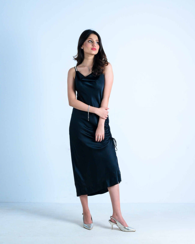 Black Silk Strap Slip Dress Main Image