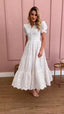 White Cotton Eyelet Midi Dress