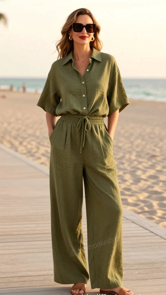 Olive Linen Shirt & Trouser Co-ord Set