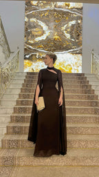 Cape Sleeve Cutout Neck Maxi Gown