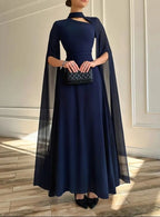 Cape Sleeve Cutout Neck Maxi Gown