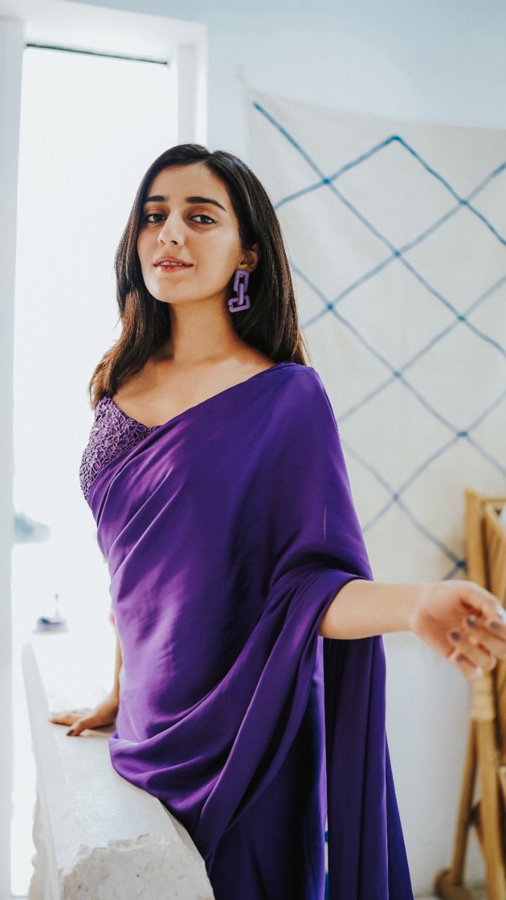 Royal Purple Draped Saree Gown