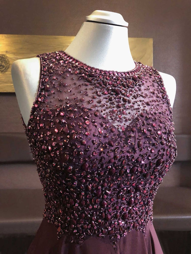 Plum Embellished Bodice Georgette Gown Main Image