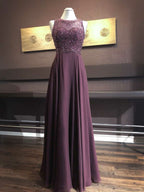 Plum Embellished Bodice Georgette Gown — full length, showing the beaded bodice and flowing georgette skirt